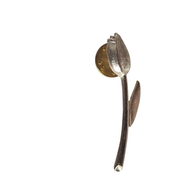 Vintage Silver Tone Tulip Flower Brooch Lapel Pin - Picture 1 of 3